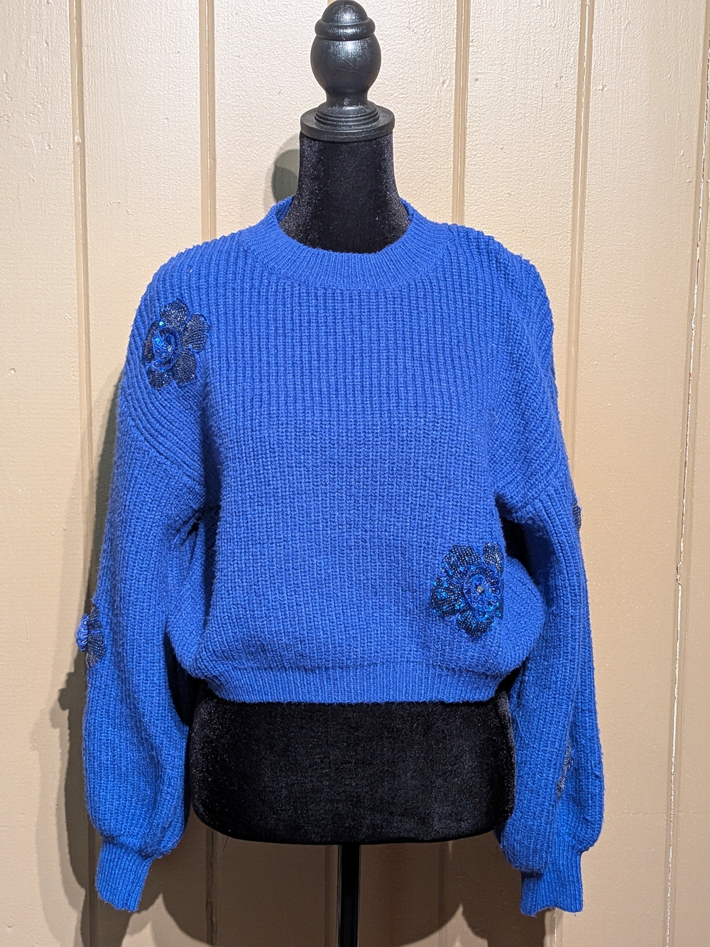 Purple-Blue Embellished Crewneck Sweater